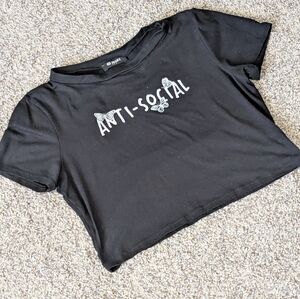 Anti-Social Black Crop Tee Size S/M